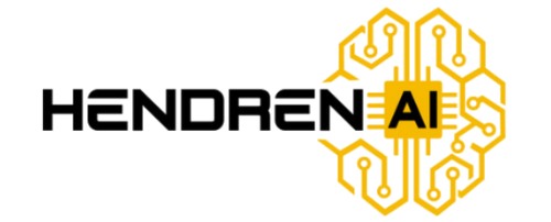 HendrenAI logo featuring a gold circuit board brain icon with an 'AI' processor chip at the center, alongside the HendrenAI wordmark in white.